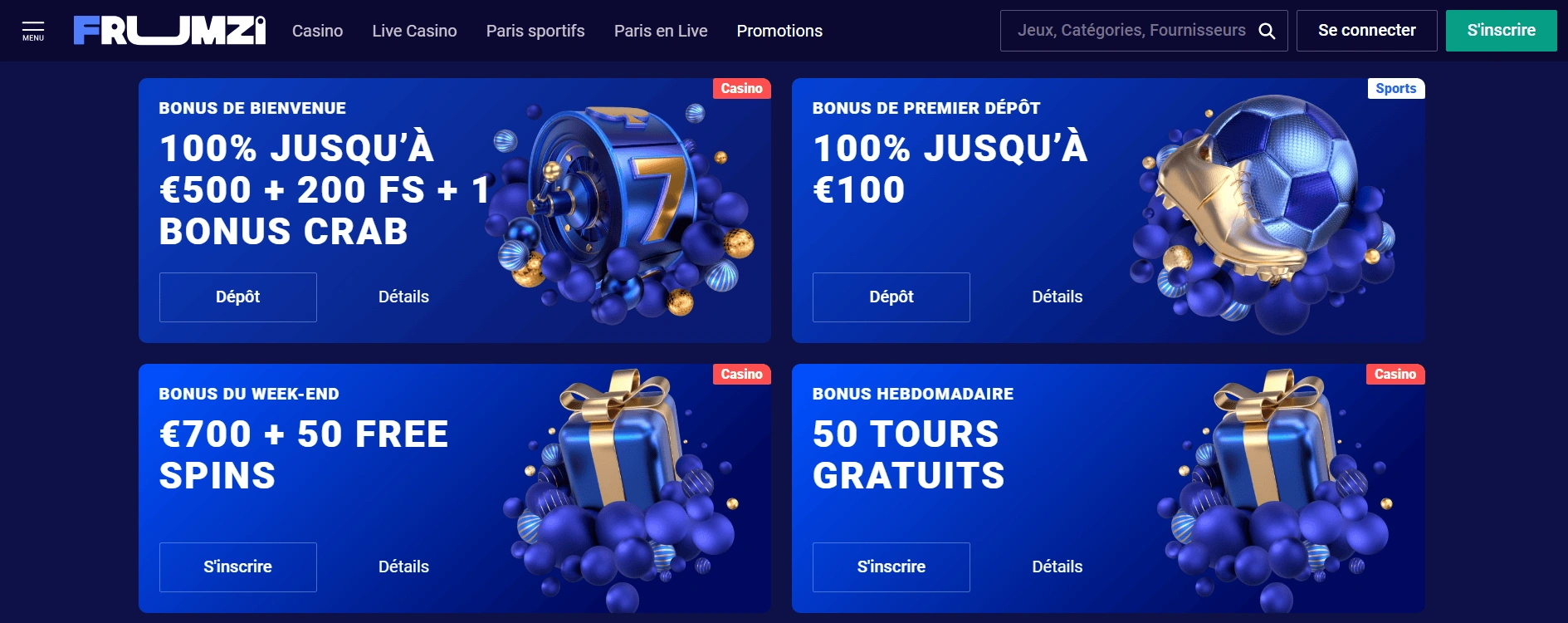 Les bonus de Frumzi casino